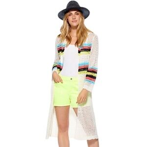 Crochet Duster White Oversized No Closure Hood NWOT Med…Balletcore Boho …